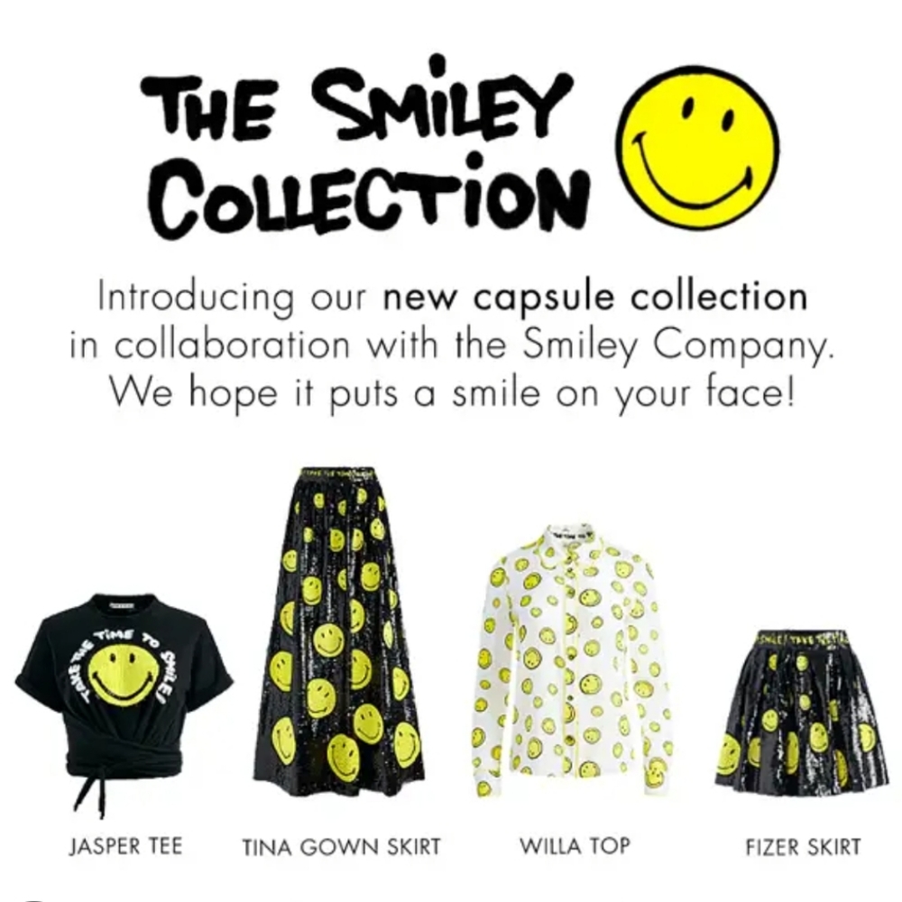 NWt 4 black yellow Alice + Olivia smiley mini sequin skirt hardware ha…